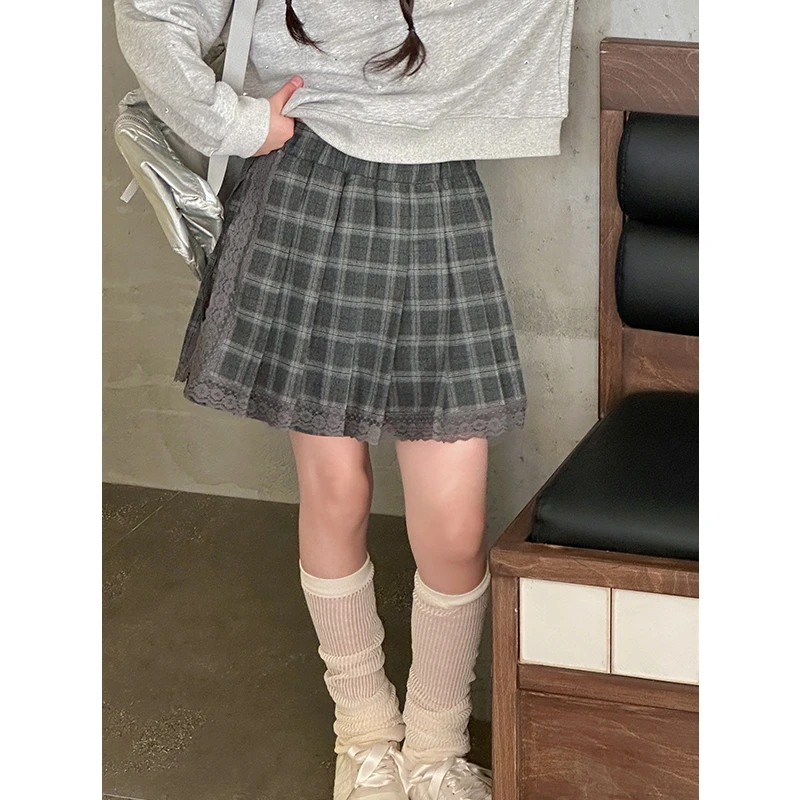 K27292女童半身裙2025夏装新款儿童裙子春夏女大童格纹百褶裙休闲