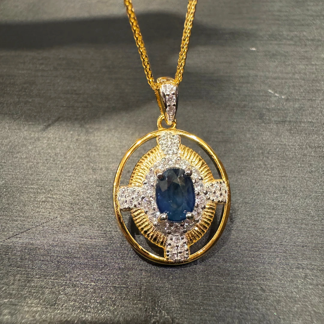 S925银蓝宝石吊坠含链-LBS150