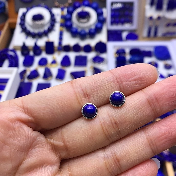 青金石银S925镶嵌耳钉