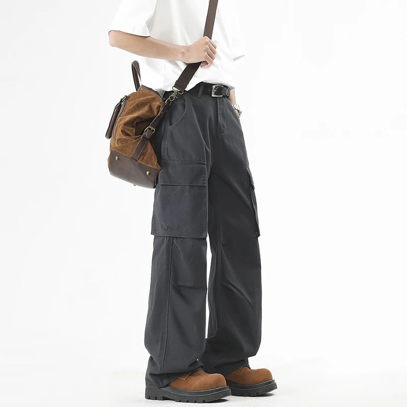 2025春季新款宝蓝色工装裤男生潮流美式宽松有型多口袋百搭直筒裤