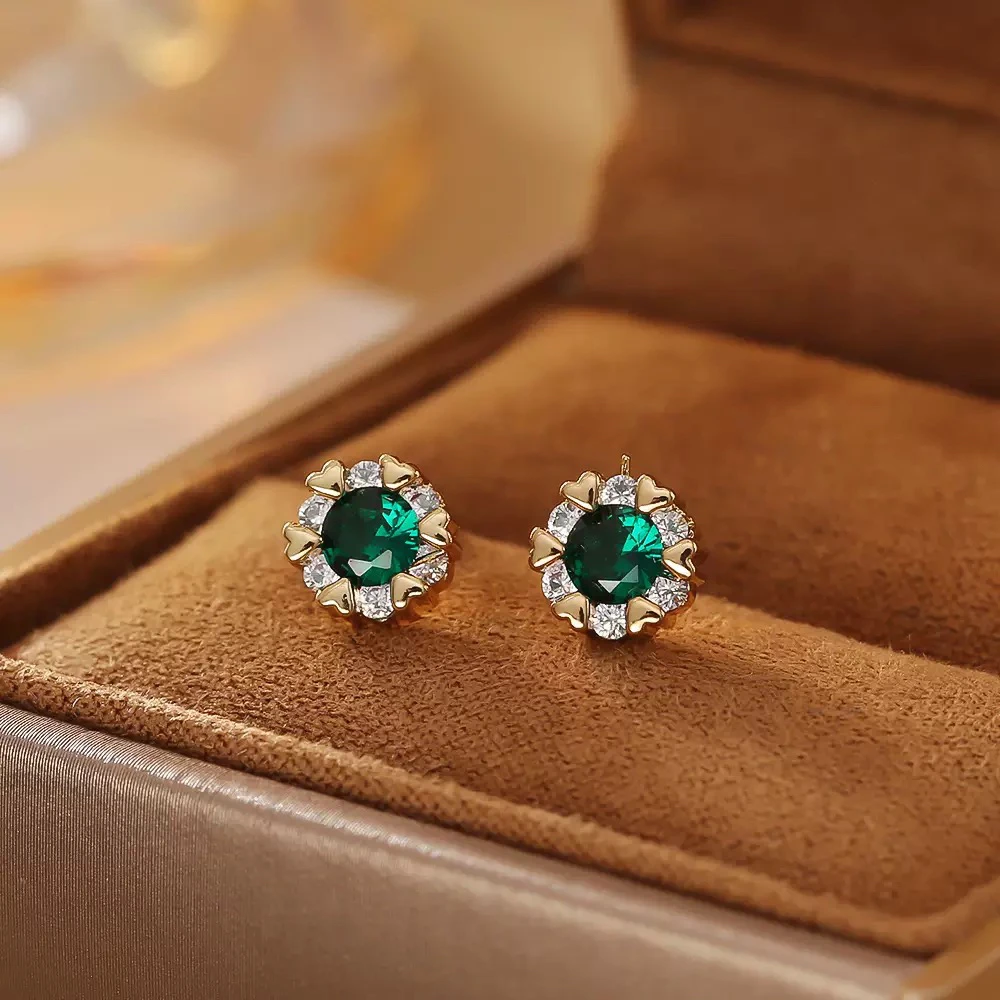 925银耳饰 925银针 绿色锆石小爱心【轻奢限定】精致高级耳钉8118