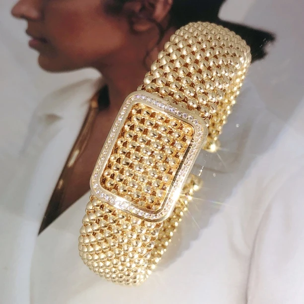 925银银制品 【皇冠轻奢】意大利UNOAERRE高级宽版璀璨编织手镯