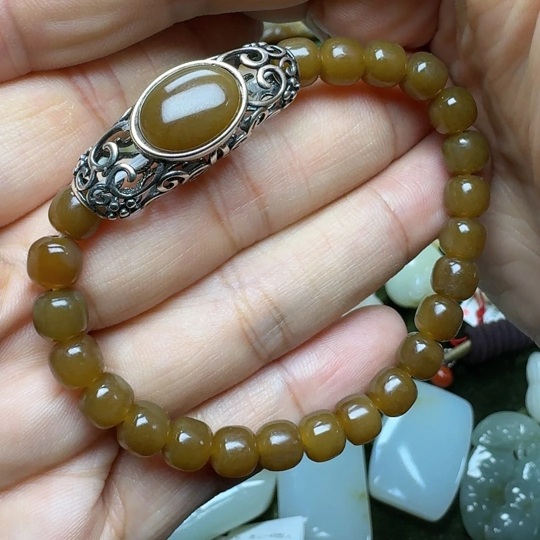 和田玉手链银S925镶嵌