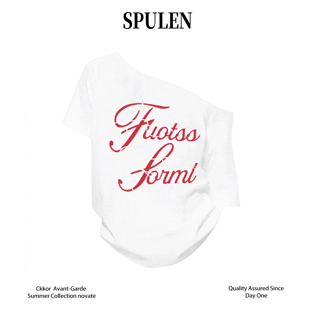 Spulen夏季新款显瘦一字领短袖印花t恤辣妹时尚韩版性感纯欲穿搭