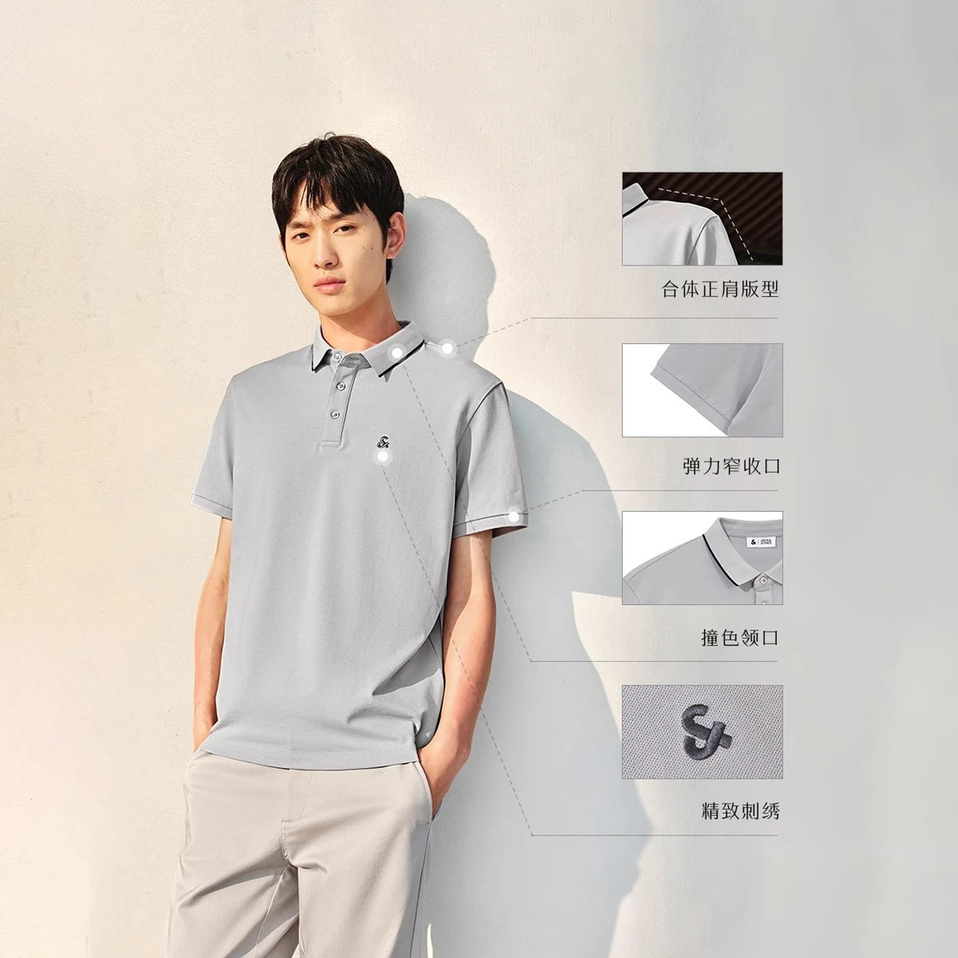 杰克琼斯夏季新款刺绣透气休闲翻领短袖高级polo男生夏季穿搭男装
