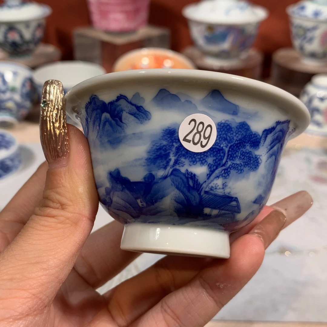 摆件雲****）289青花山水压手小啦啦啦啦