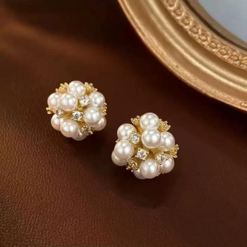 铜合金耳饰 EH165爆米花气质简约小香经典珠珠法式精致时尚耳钉