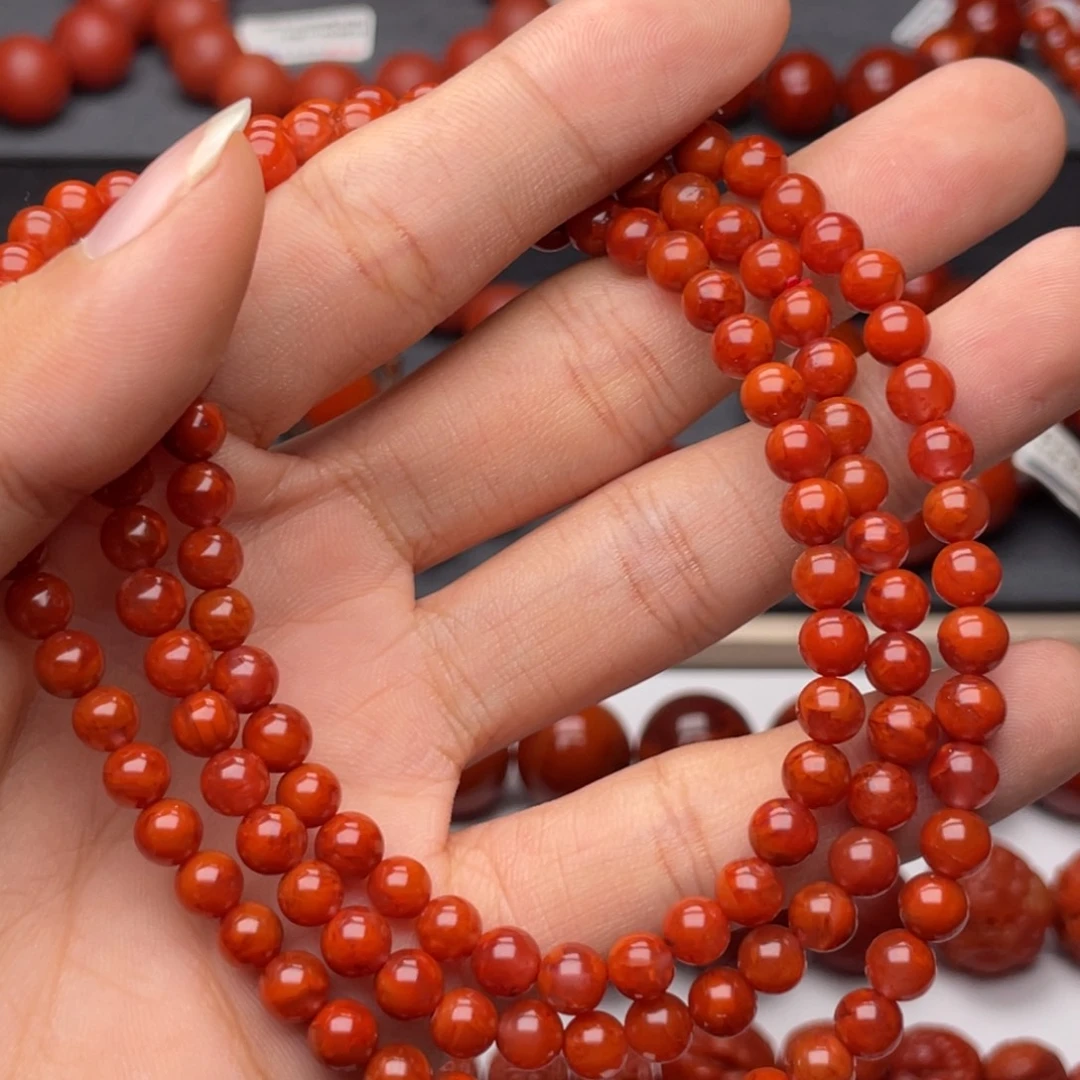 南红玛瑙未镶嵌手串H5.8mm顶品妖孽牛血火焰长链
