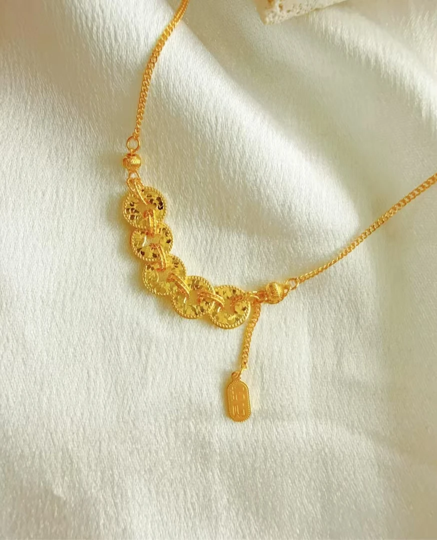 吊坠足银 【五帝钱项链】碎碎冰有球必应套链气质轻奢百搭锁骨链