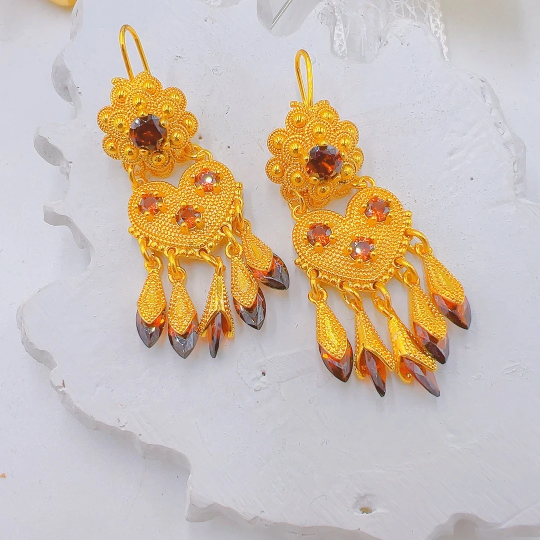 铜合金仿水晶耳饰 铜合金民族风长款手工气质新娘耳环时尚