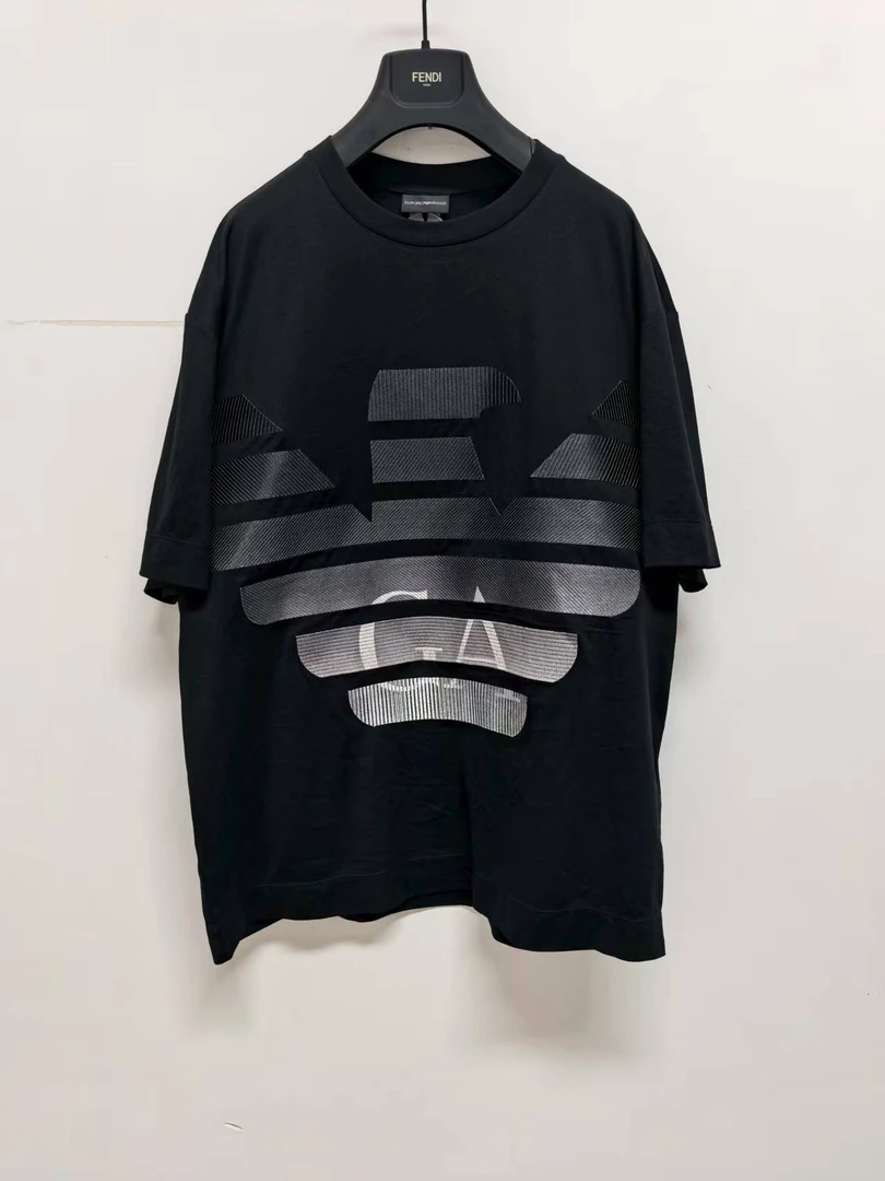 99新 GIORGIO ARMANI/阿玛尼 银色LOGO短袖黑色 34061 白菜