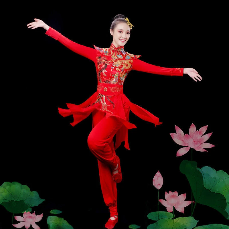 秧歌舞演出服装女2021新款中国风开场舞表演打鼓服腰鼓舞喜庆套装