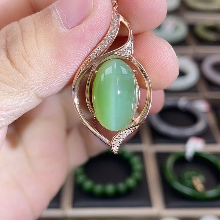 和田玉（碧玉）银S925镶嵌颈饰