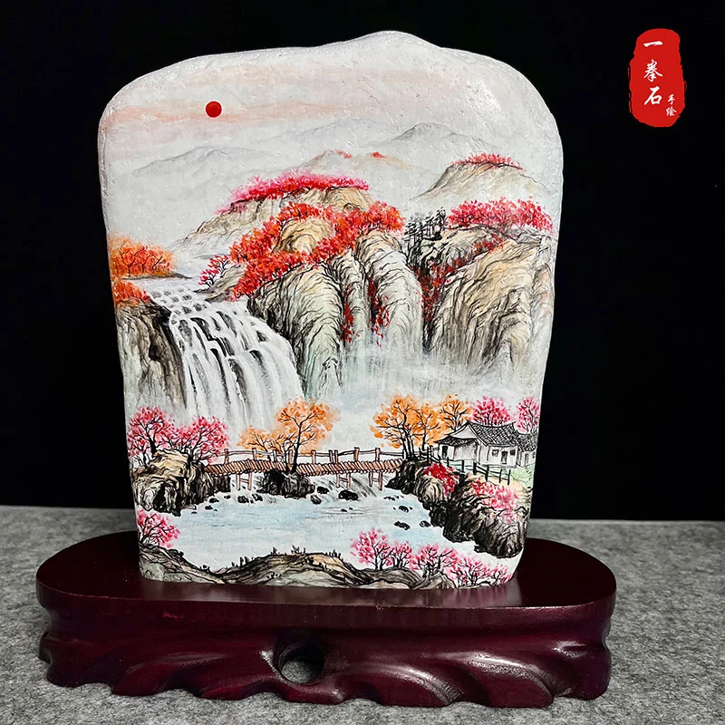 纯手绘石头画【鸿运当头】装饰摆件防水不掉色
