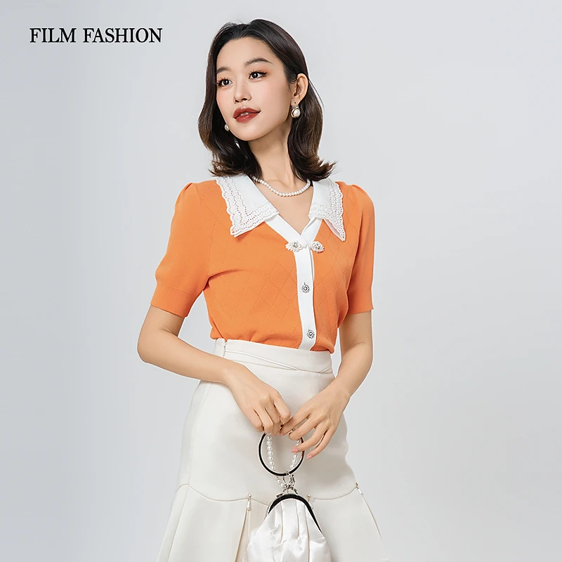 【小杨总专属】一电影一时装翻领绣花假领毛衣开衫 FEBM122523