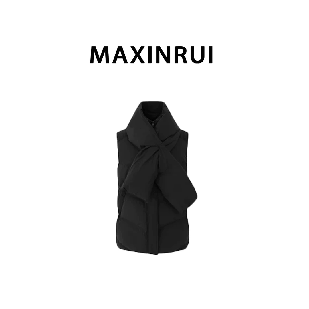 MAXINRUI  90白鸭绒羽绒马甲女秋冬黑色保暖新款围巾款外套R8062