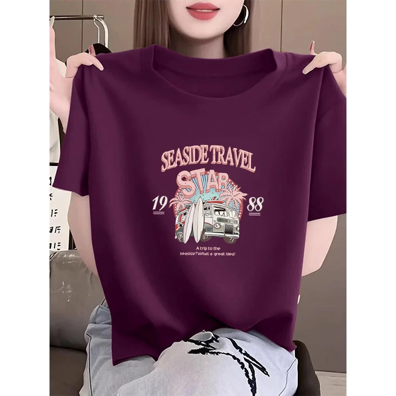 今年新款2025夏季新款时尚圆领短袖T恤女高级感显瘦百搭洋气上衣