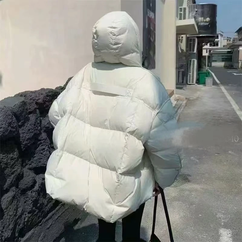 冬季韩系2024新款连帽90白鸭绒面包服设计感羽绒服女上衣外套