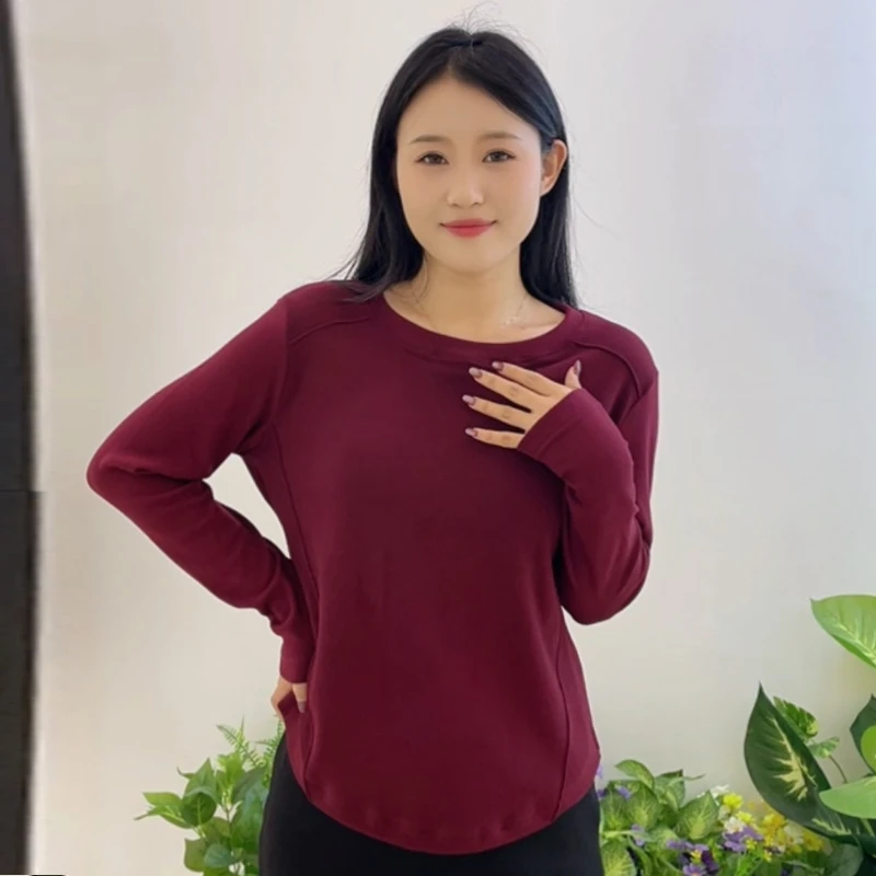 德绒鱼骨燕尾圆领极简风外穿INS风健身秋冬德绒百搭打底衫女款