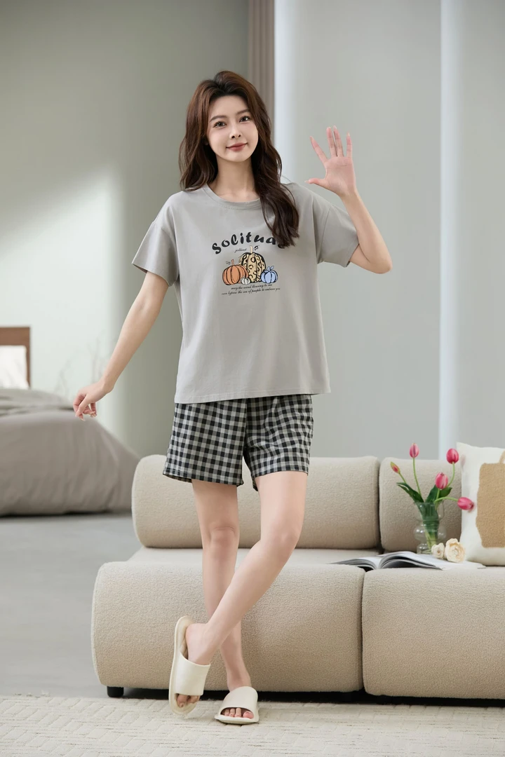 新款女士爽棉短袖短裤睡衣套装   5553