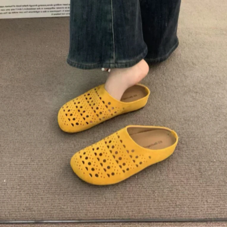 韩版春夏季新款时尚镂空设计师款百搭复古风纯色休闲包头女拖鞋