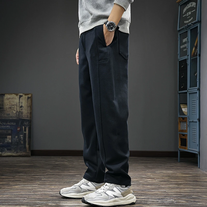 JJ秋季新款重磅斜纹休闲裤男士美式口袋设计垂感卫裤直筒运动长裤