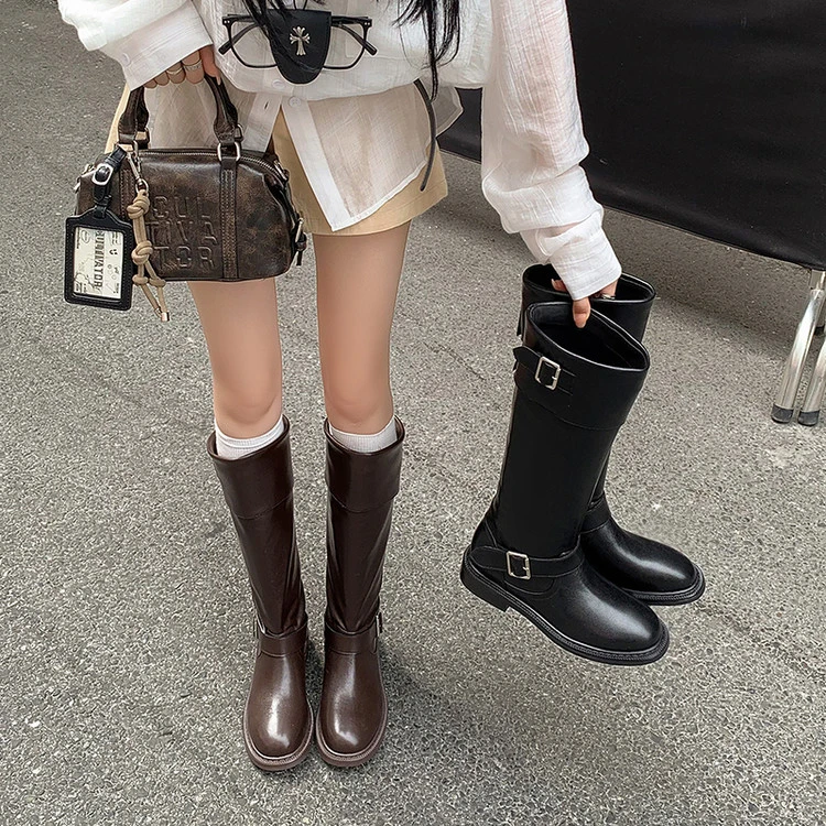 巨好看瘦瘦靴2025秋冬季新款真皮高筒女靴中跟小个子骑士靴长筒靴