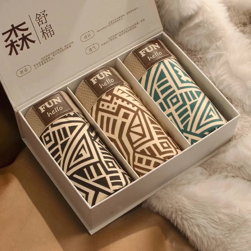 男士内裤棉质民族风新款潮流几何印花平角裤透气舒适短裤衩ZX