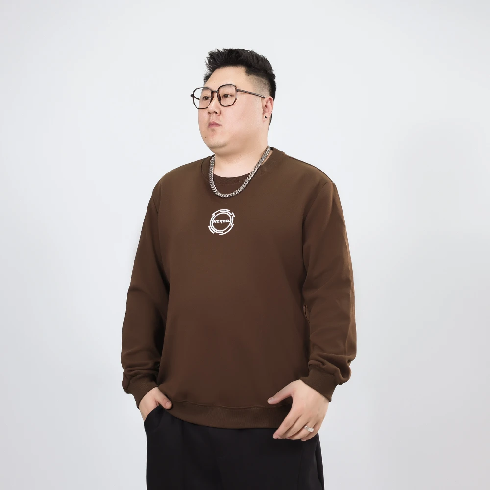 新款男士春季潮流长袖休闲宽松印花套头圆领加肥加大卫衣PB510415