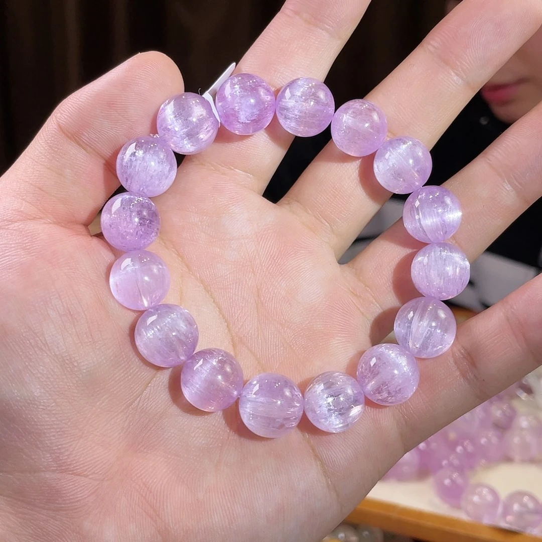 锂辉石手串未镶嵌收藏级紫锂辉A13.3mm