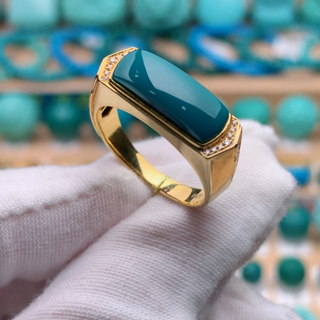 18K金镶嵌绿松石珠宝奇石戒指