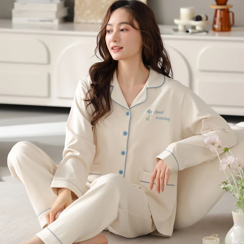 春秋季女款可外穿100%长袖睡衣2023新款秋款女士网红风家居服