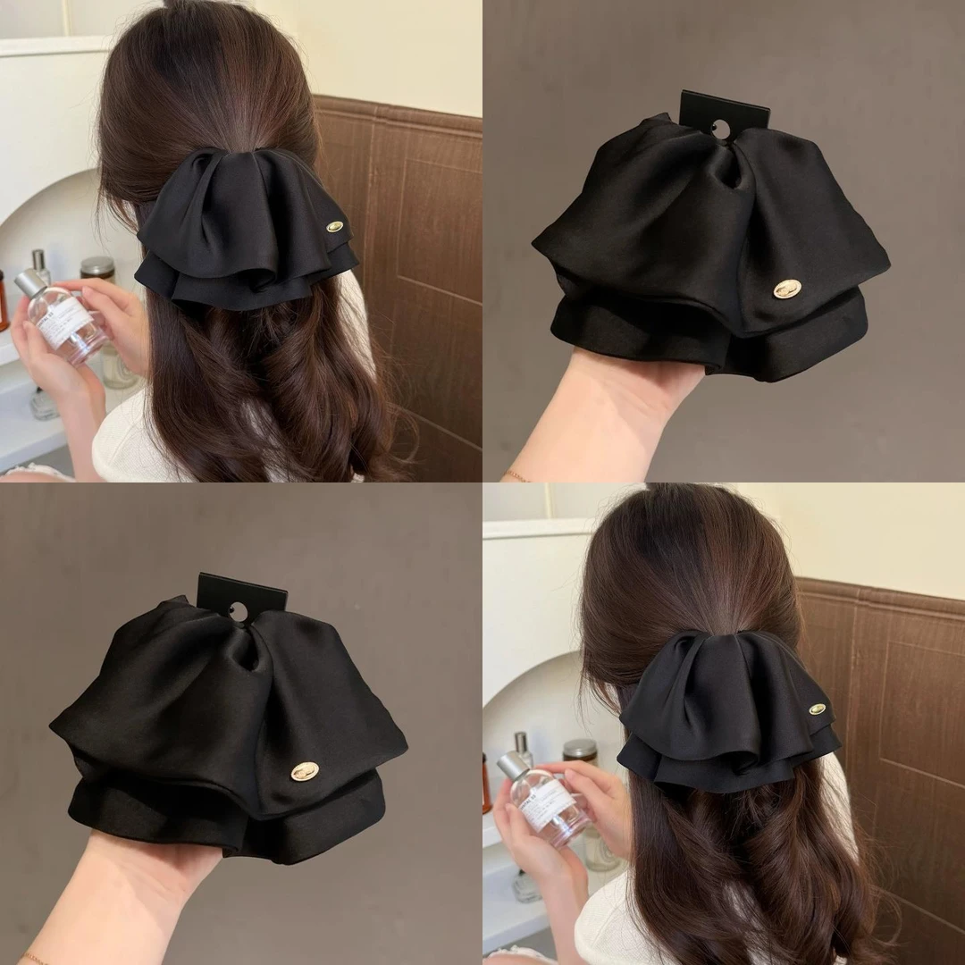 趣优行新款纯色马尾抓夹缎面百搭优雅南瓜抓时尚头饰感简约发卡