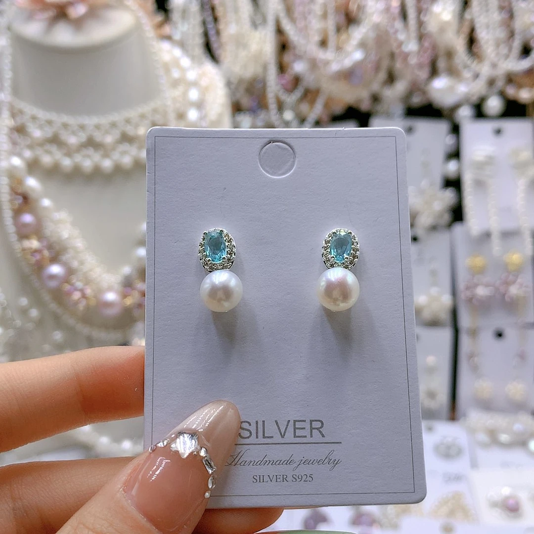 银S925镶嵌耳饰淡水珍珠