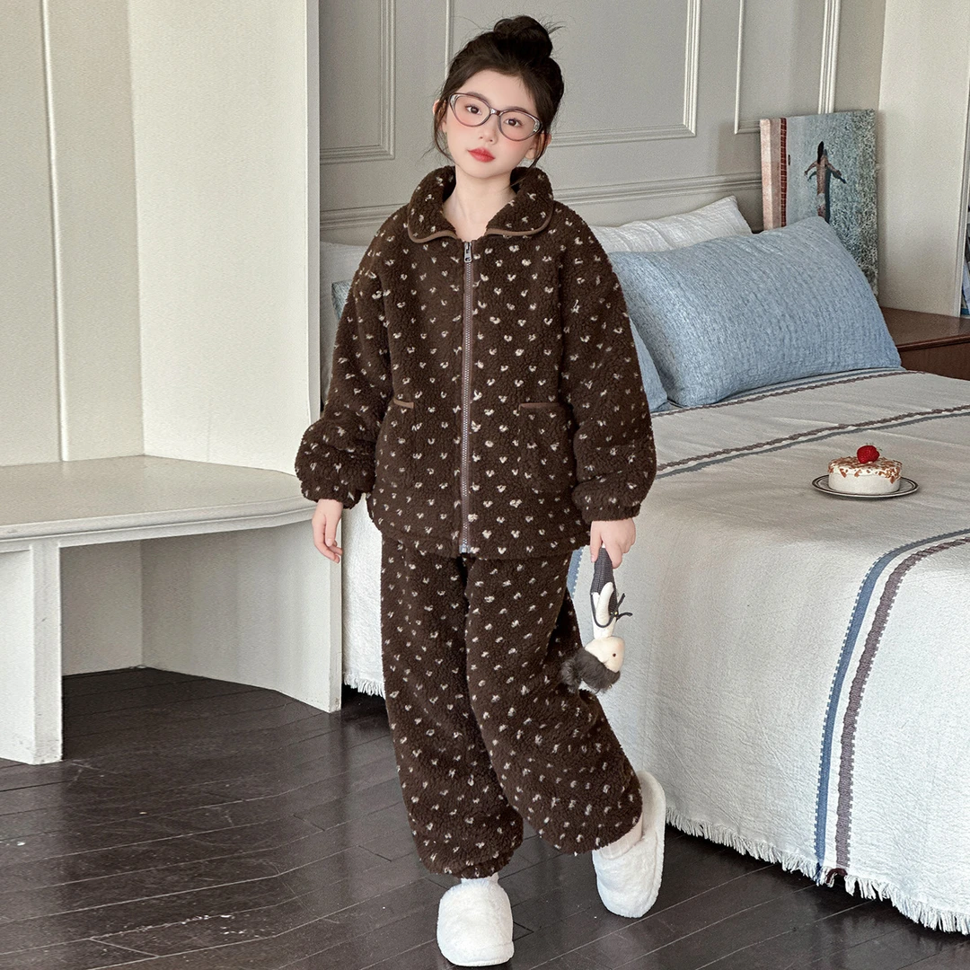 女童珊瑚绒睡衣2025新款初中生冬装超好看家居服儿童加厚韩版套装