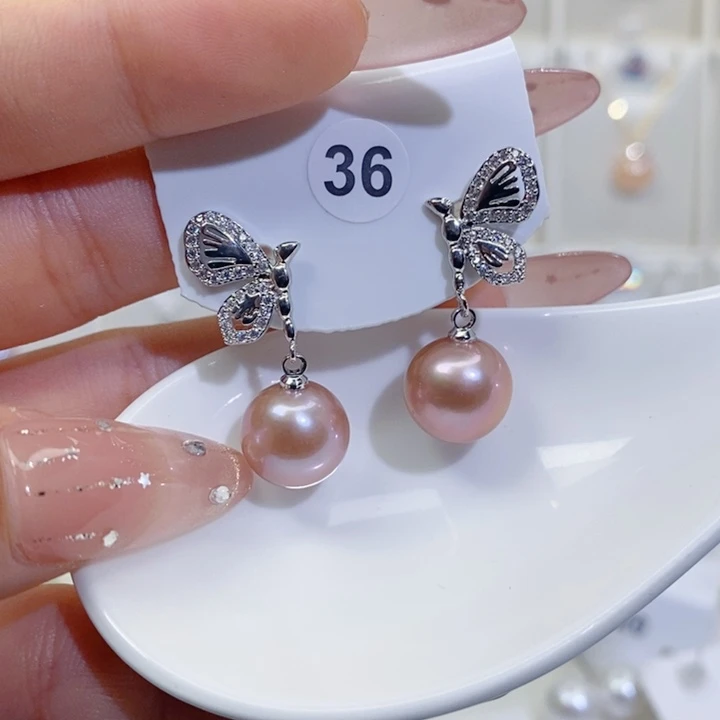 银S925镶嵌淡水珍珠耳饰