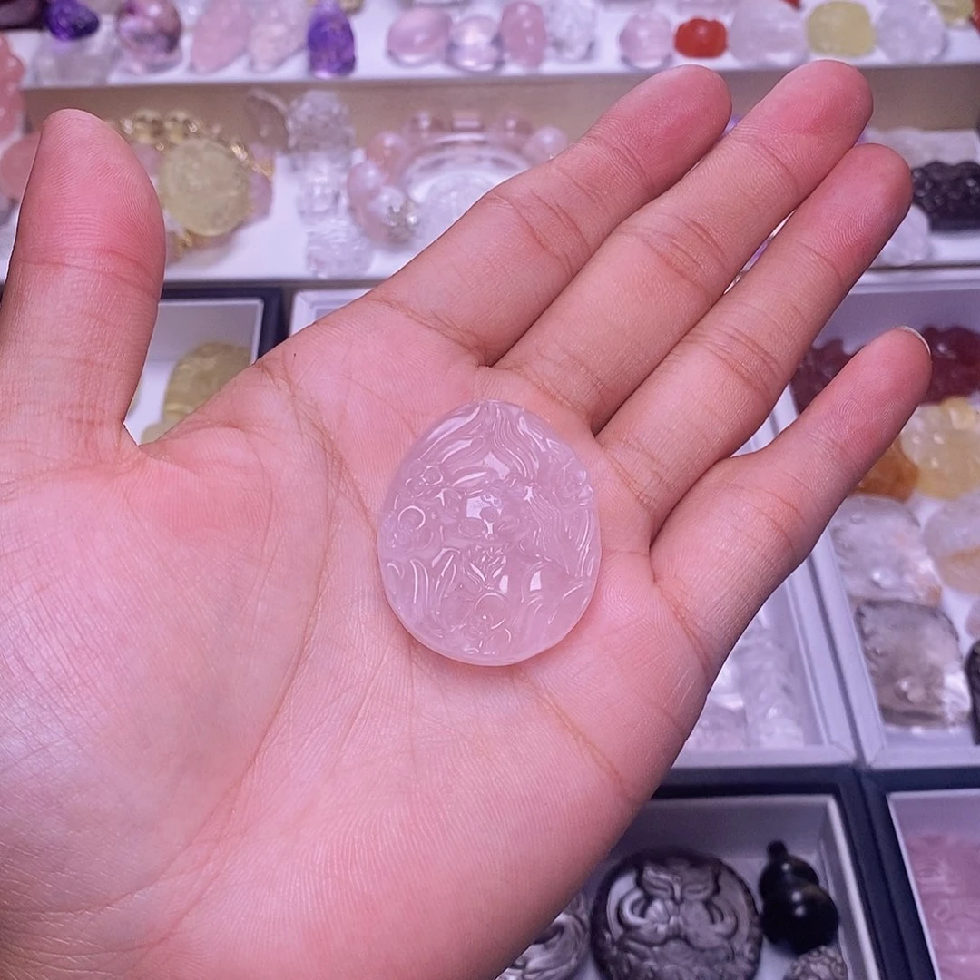 水晶颈饰未镶嵌月**.粉水晶水滴狐牌