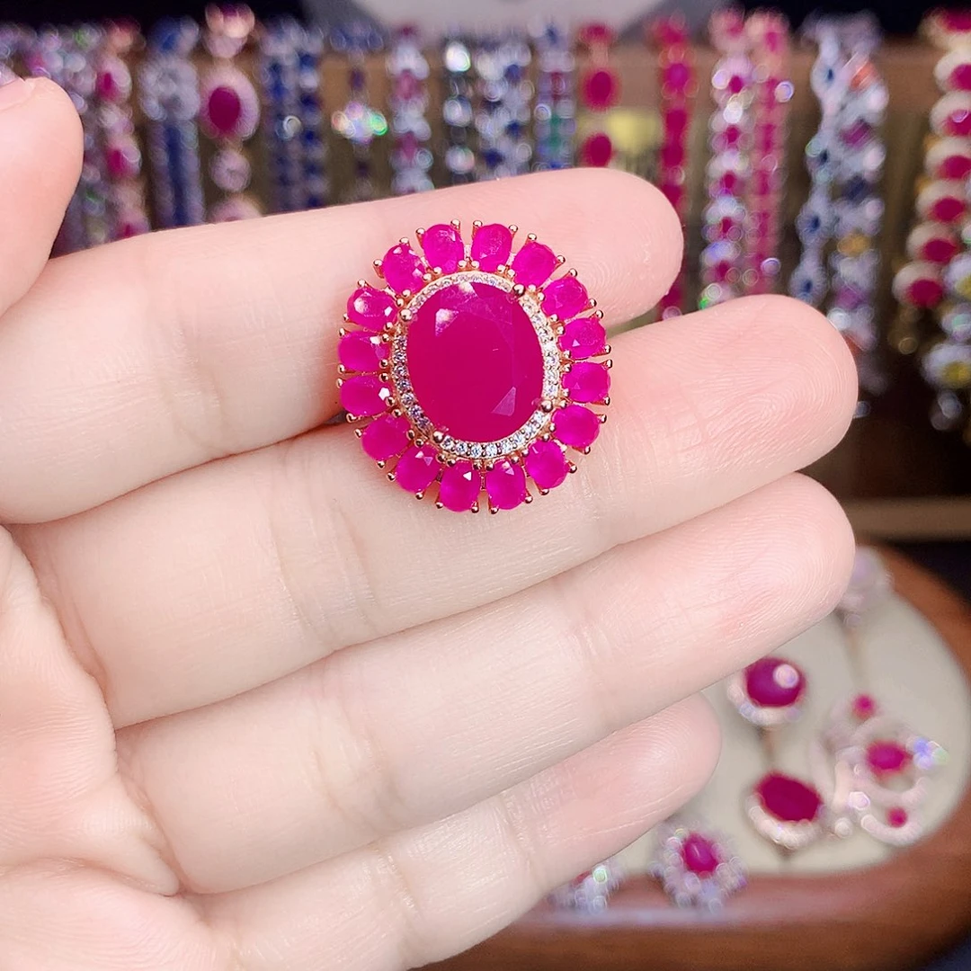 红宝石戒指银S925镶嵌