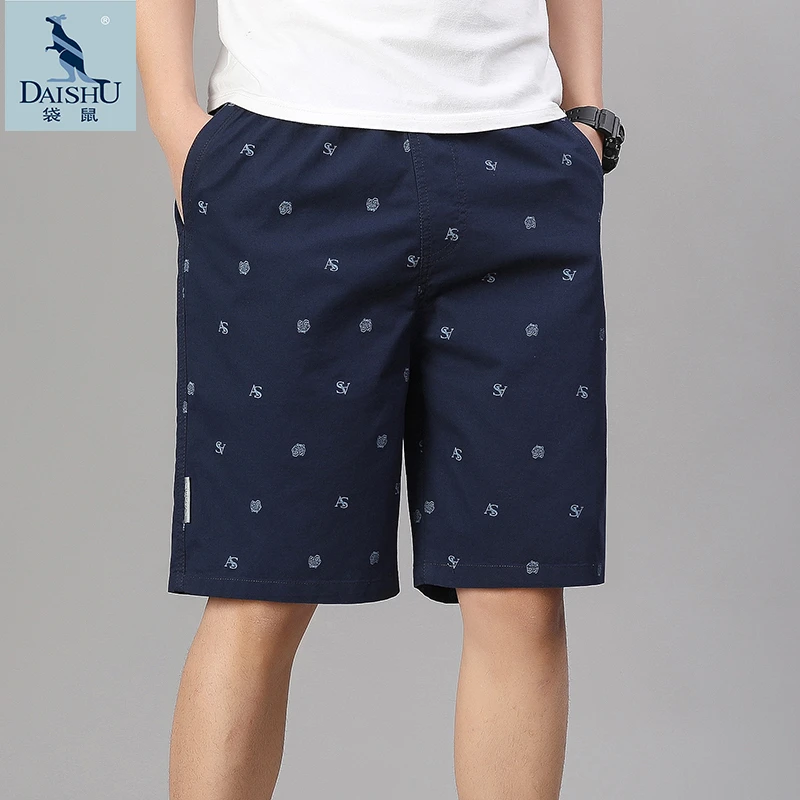 袋鼠夏季薄款短裤时尚印花宽松纯棉5分裤子男士青年直筒休闲短裤