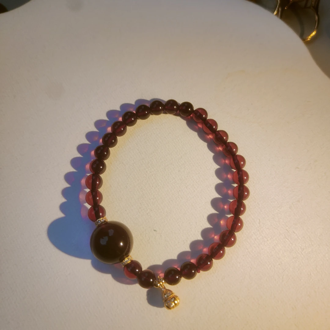 6+天然缅甸琥珀圆珠单圈搭配紫罗兰单珠时尚百搭手串