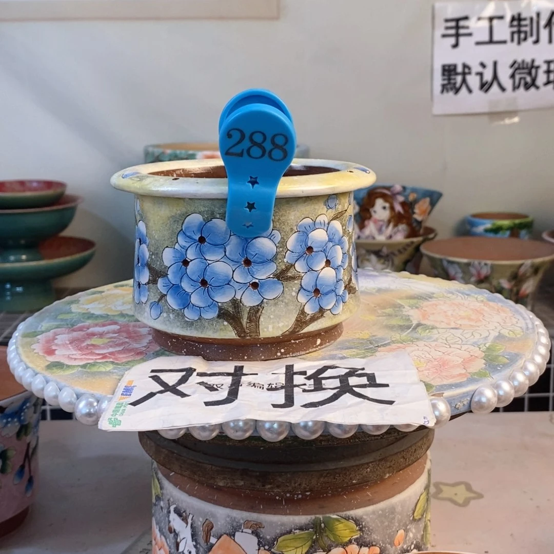 紫砂花盆草***鹿红陶手绘花盆
