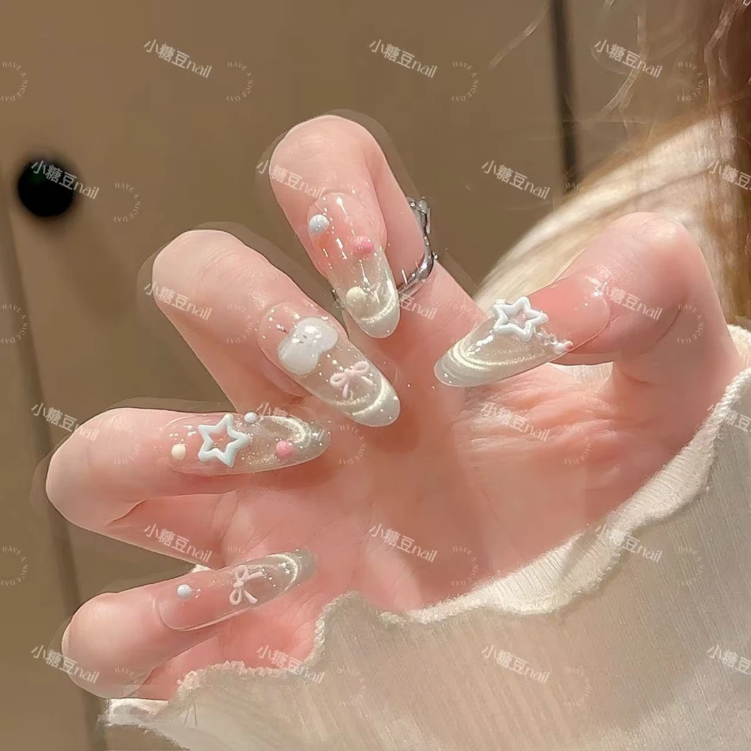 【苹果气泡水】可爱小苹果清新纯欲高级显白猫眼裸色穿戴式手工美甲