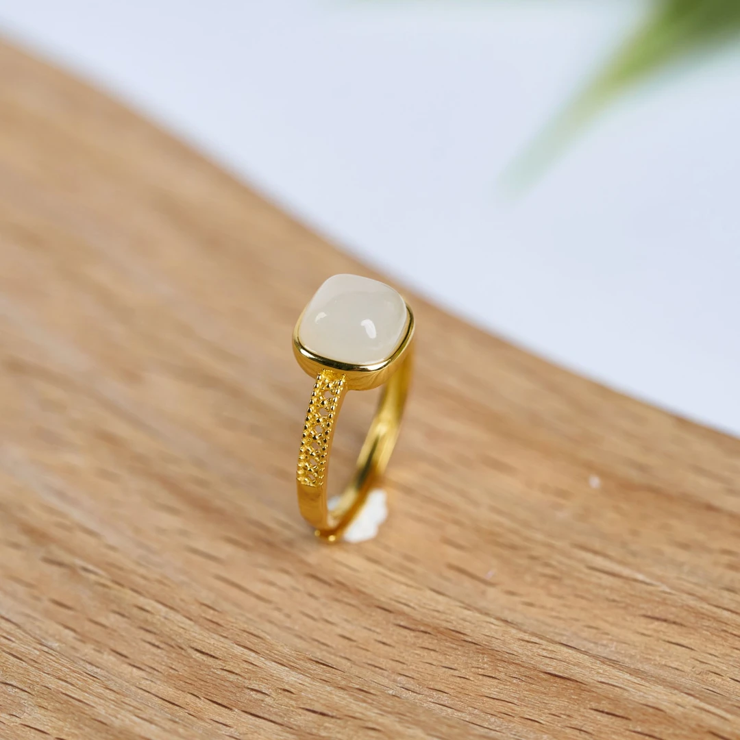 【玉总珠宝】925银和田玉方形戒指-约7*5mm 多样性发一 CAN1420500