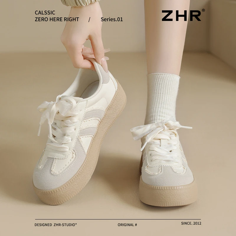ZHR/则则德训鞋休时闲s秋季女士板鞋校园厚跟小白鞋美式复古春秋