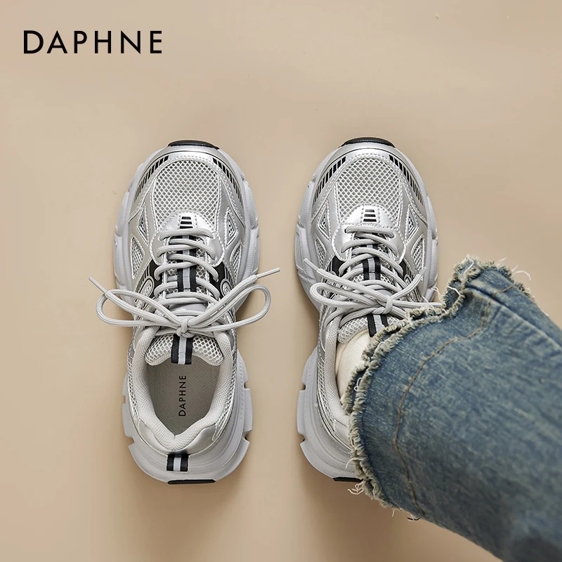 达芙妮巴黎老爹鞋女2025春季百搭轻便显脚小女鞋高级感银色运动鞋