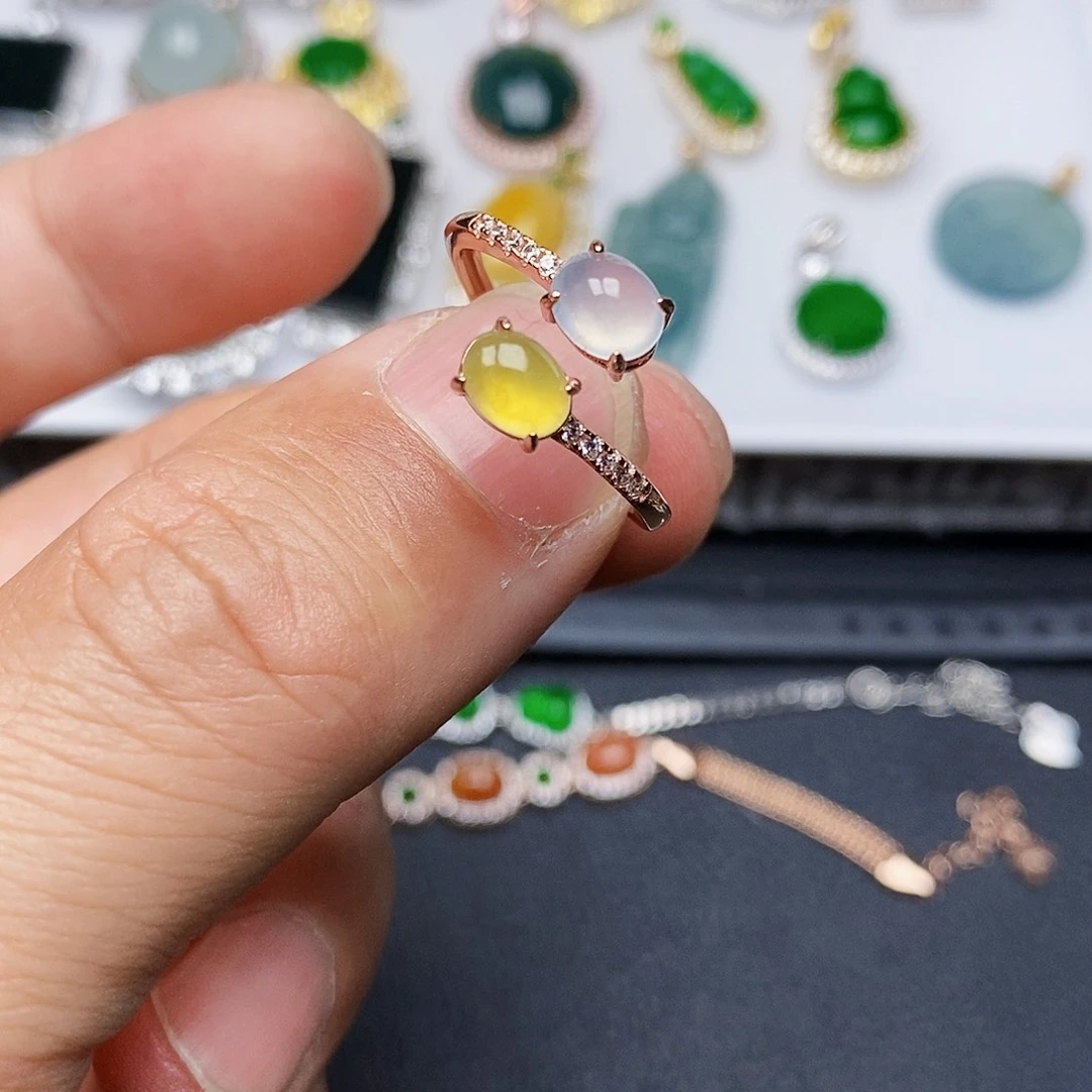 翡翠戒指银S925镶嵌戒指