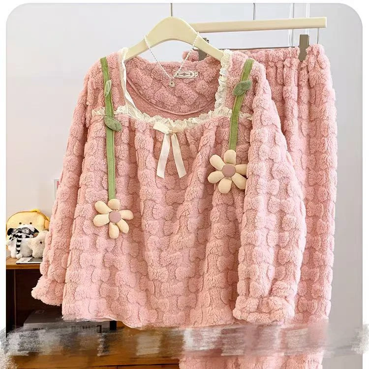 CD278秋冬新款季珊瑚绒睡衣女款加绒加厚