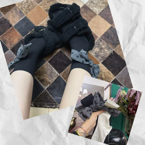 春夏新款个性潮袜中筒袜袜子洋气蝴蝶结百搭潮袜女