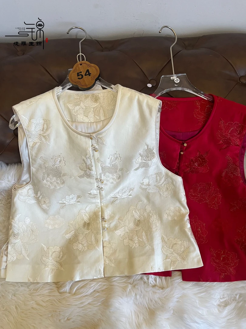 “54”桑蚕丝亚麻重工复古刺绣马甲