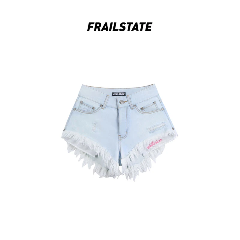 FRAIL STATE牛仔须边短裤高腰夏季时尚百搭
